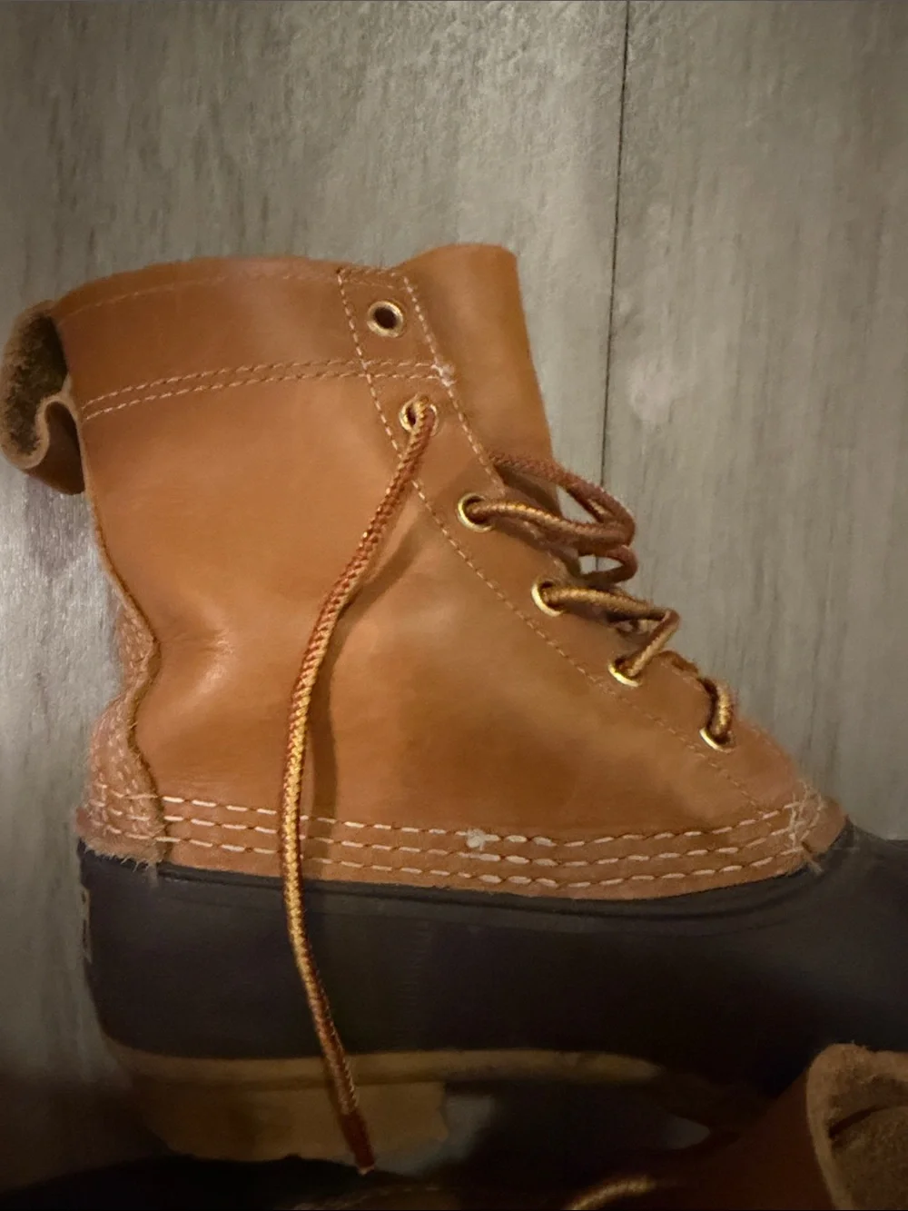 L.L. Bean Brown and Black Leather Duck Boots - Women's Lace-Up Winter Boots
